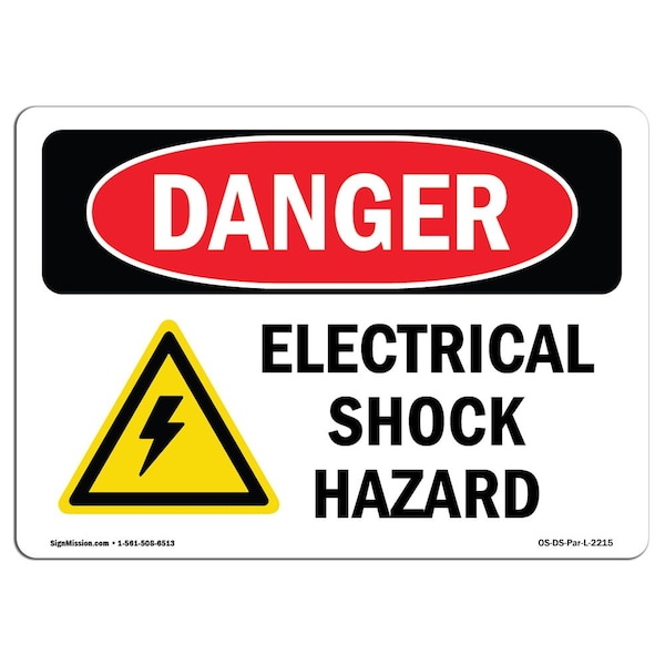 Safety Sign, OSHA Danger, 3.5" Height, 5" Width, Electrical Shock Hazard, Landscape, 10PK